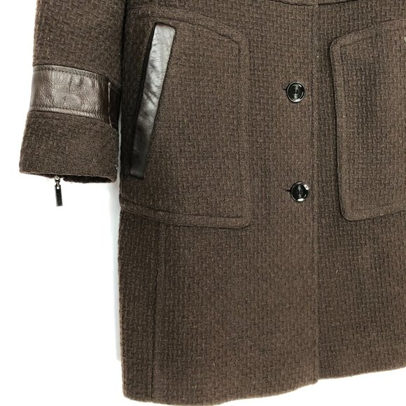 Cole Haan | Wool Blend Leather Trimmed Peacoat - Picture 5 of 10